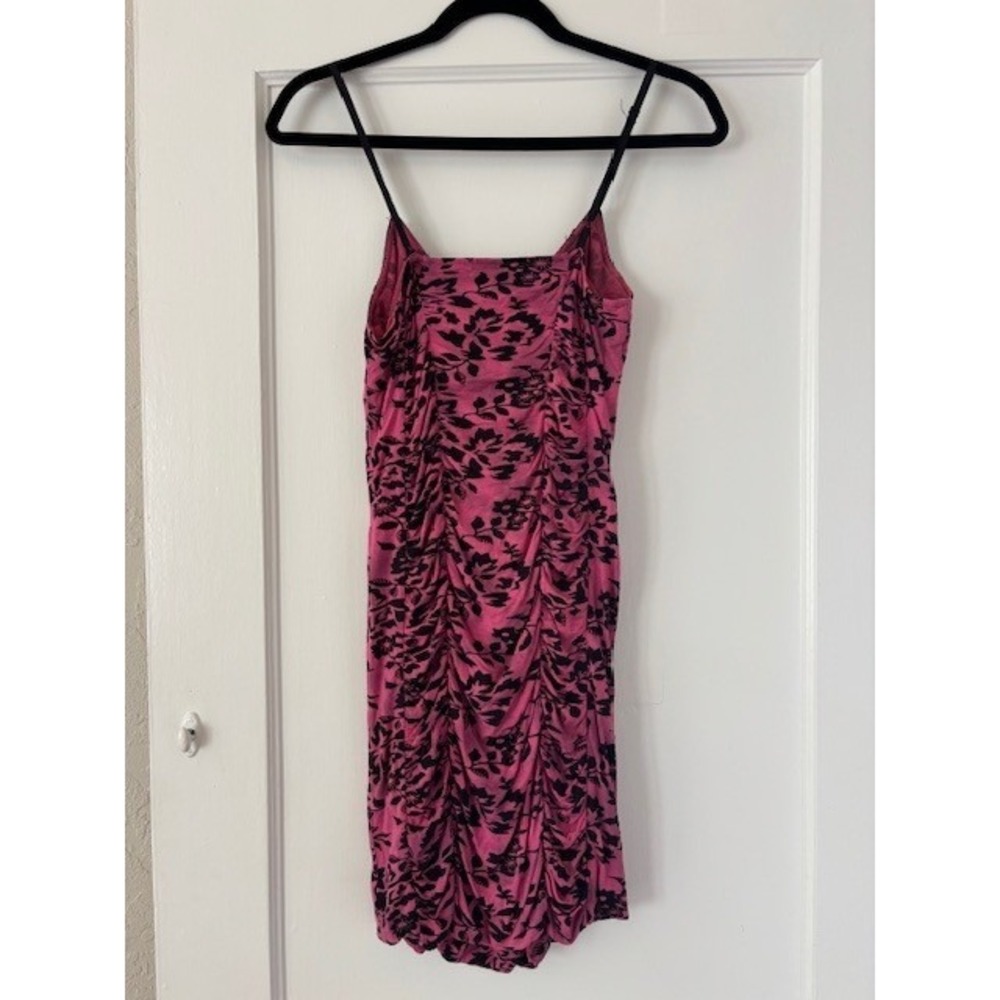 Free People Vintage Y2K Pink Black Floral Ruched Sequin Mini Cocktail Dress Sz 2 - Picture 6 of 14
